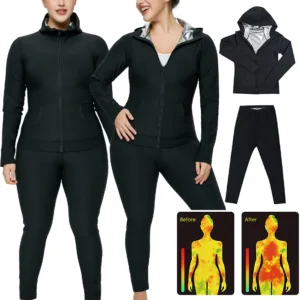 Women 2 Piece Sweat Suits Activated Jacket Fitness Wear Slimming Fit Running Gym Plus Size Sauna Suits for Women