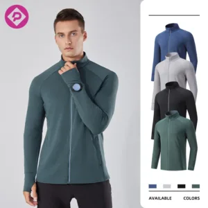 OEM Custom Unisex Thin Thermal Workout Top Stand Collar Thumb Hole Durable Long Sleeve Training Zipper Jacket