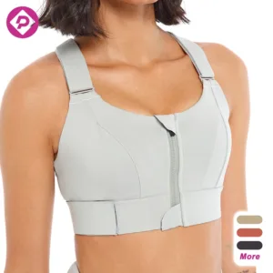 Plus Size Women Fitness Yoga Bra Underwear Backless Front Zipper Adjustable High  Sports Bra