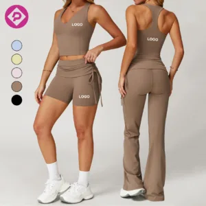 Compression Tummy Control Breathable V Neck Supportive Tank Tops Fitness Fold Waist Shorts Leggings Yoga Set