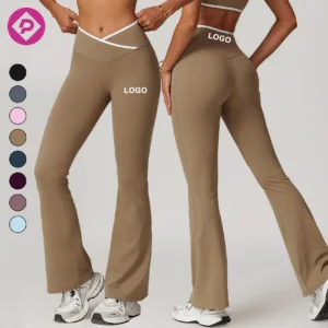 Quick Dry Soft High V Shape Waisted Workout Butt Lifting Yoga Tight Pants Flared Gym Fitness Wide-Leg Yoga Leggings