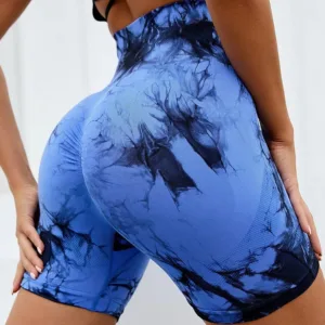 Wholesale Summer Sports Biker Shorts Sets Scrunch Butt Tie Dye Tight High Waist Seamless Yoga Shorts