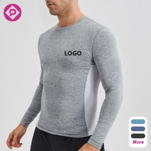 Mesh Patchwork Athletic Tees Quick Dry Custom Logo Running Tshirt Long Sleeve Compression Gym Shirt for Men