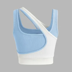 New Design Wholesale Summer Cut Out Crop Tops Color Block Sleeveless Cross Back Ribbed Sports Bra for Women