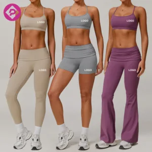 Custom Logo Workout Gym Running Sports Bra Top High Waisted Push up Flare Leggings Women Activewear Yoga Sets