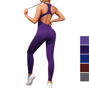 One Piece Backless Jumpsuit Rompers Hollow Playsuit High Elasticity Racerback Sports Yoga Bodysuit Workout Jumpsuits for Women