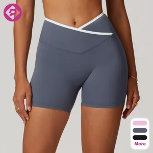 Front Cross V Waist Tight Nude Peach Lift Shorts Women's Fitness Pants Solid Custom Yoga Shorts