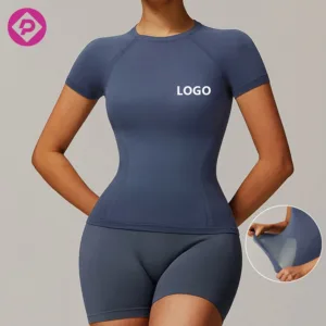 Custom Gym Running Tank Top Seamless Short Sleeved Tshirt Fitness Sport Bra Yoga Activewear Women Workout Top