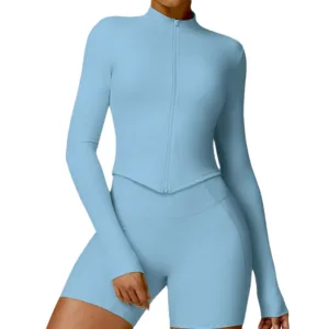 Custom Winter Women Sport Outfit Nylon Spandex Quick Dry Blank Running Yoga Gym Fitness Tight Full Zip up Jackets