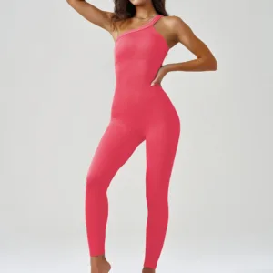 In Stock Outdoor Gym Romper Bodysuits One Strap Sports Seamless Ribbed One Piece Workout Women Yoga Jumpsuits