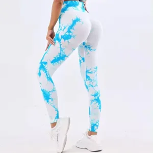 Custom Logo Women White Blue Butt Lifting Seamless Yoga Pants Sports High Waist Slim Fit Gym Running Yoga Leggings