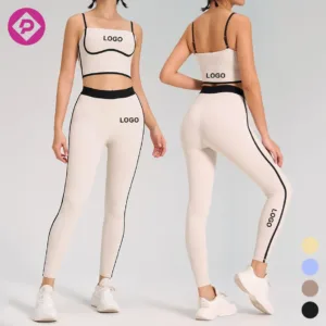 Color Contrast Striped Gym Fitness Suit Stretchy Workout Running Sports Bra Legging 2 PCS Pilates Yoga Sets