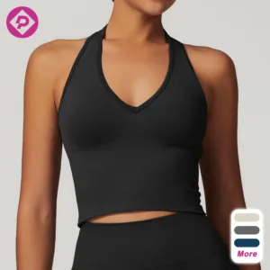Halter Open Back Yoga Sports Crop Top Lady Seamless V Neck Gym Vest Female Gather Shockproof Running Bras