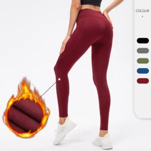 Winter Women Thick Warmed Yoga Pants High Waist Thermal Brushed Fleece Lined Leggings With Pocket for Women