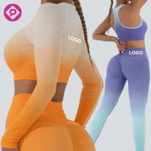 4 Piece Moisture Transferring Fitness Running Sportswear Gradient High Waist Seamless Women Yoga Sets
