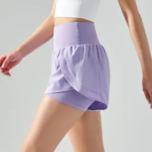 2 in 1 Women Athletic Sports Outfits Double Layer Breathable High Waist Workout Gym Yoga Shorts