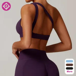Removable One-Shoulder Slant Backless Yoga Bra Women Running Fitness Vest High- Stretch Sports Bra