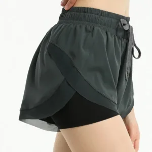 Summer Women Gym Shorts Breathable Blank 5 Inch Inseam Elastic Waist Double Layer Yoga Mesh Shorts