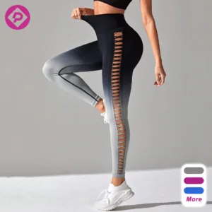 Custom Women Fitness Leggings Hollow Out Seamless Gradient Peach Hip High Waist Tummy Control Yoga Pants
