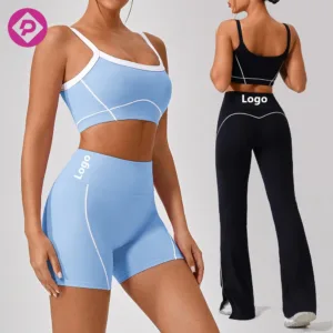 3 Piece Fashion Plus Size Yoga Set Sportswear Crop Top Yoga Active Wear Long Gym Fitness Sets for Women