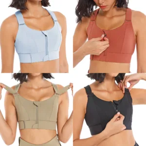 Adjustable Velcro Custom Private Label High  Yoga Bra Front Zipper Cross Back Sports Bra for Women