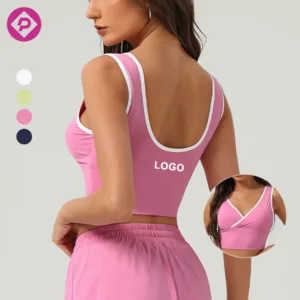 Contrast Color Stretchy Super Soft Breathable Gym Tank Top Sexy V-Neck Quick Dry Yoga Crop Top for Women