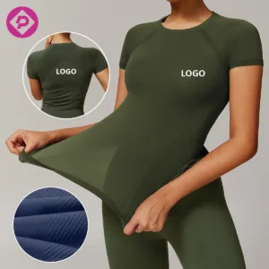Breathable Quick Dry Sports Skinny T-shirts Seamless Gym Fitness Running Shirts Short Sleeve Women's Yoga Top