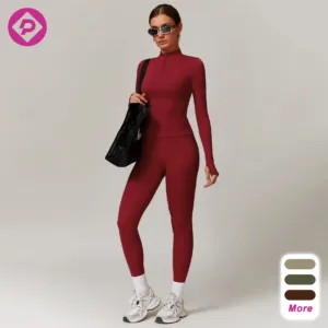 Custom Logo Nylon Brushed Fabric Tight Top High Waist Legging Fitness Workout Gym Sports Yoga Set