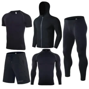 5 Pcs Men's Lightweight Quick Dry Breathable Joggers Plus Size Tracksuits Workout Running Clothing Sports Fitness Gym Sets