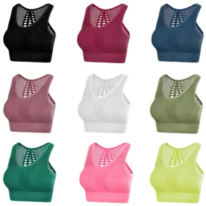 New Design Women Summer Push up Bra Hollow Seamless Underwear Yoga Crop Top Mesh Sports Bra