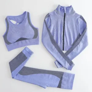 3 Piece Active Wear High Quality Knitted Seamless Yoga Gym Fitness Sets Workout Clothes for Women