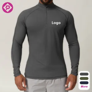 Custom Mens Long Sleeve Funnel Neck Half Zip Training Top Gym Wear Muscle Zip Athletic Sports Shirts