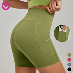 Workout Yoga Shorts Butt Lift Sportswear High Waist Anti Slip Fitness Gym Women Biker Shorts with Pockets