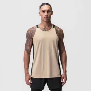 Hot Sale Muscle Training Vest Sleeveless Mesh Splicing Crewneck Breathable Cotton Gym Tank Top Men