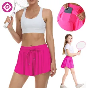 Custom Logo Mom and Daughter Blank Solid Color Sports Running Wear Double Layer Drawstring Tennis Shorts