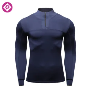Outdoor Workout Sports Wear Slim Fit 1/4 Quarter Zip Top Long Sleeve Jogging Track Top Men Compression Gym Shirt