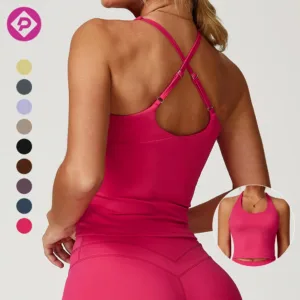 Cross Back Tight Yoga Vest Women's Running Fitness Sports Yoga Clothes Sleeveless Outerwear Top with Chest Pad