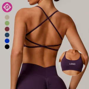 Custom Logo Seamless Yoga Quick-Dry Fitness Tank Top Straps Breathable Cross Back Running Gym Sports Bra