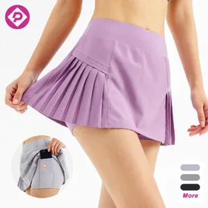 Side-Pleat Mid-Rise High Quality Yoga Shorts Golf Sports Women Fitness Clothing 2 in 1 Tennis Skirts