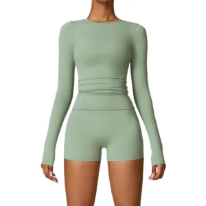 Hot Sale Custom Private Label Solid Gym Fitness Set Pilates Workout Running Long Sleeve Yoga Set for Women