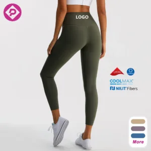 High-Waist Women's Sweat-Wicking Fitness Tights Solid Pattern Ankle Length Yoga Pants for Adults