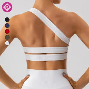 Ribbed One Shoulder Women's Gym Sports Vest Naked Feel Quickly Dry Outdoor Running Shockproof Beauty Back Lady Fitness Yoga Bra
