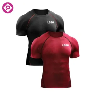 Custom Wholesale Men Gym Compression T Shirts Short Sleeve Tops Bodybuilding Muscle Fitness Tight