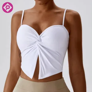 Wholesale Women Gym Workout Fitness Tank Vest Top Clothing Yoga Camisole Solid Sports Bra With Thin Strap