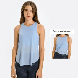 Summer 2 in 1 Gym Running Workout Top Open Back Shirts Sleeveless Lightweight Yoga Tank Top Women With Push up Bra