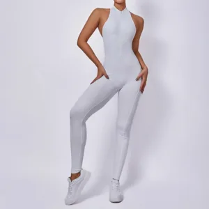 Flash Sale Butt Lifting Sleeveless Quick Dry Jumpsuit Playsuit Seamless One Piece Solid Zip up Women Bodysuits