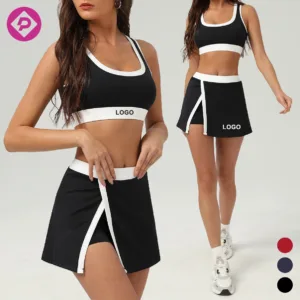 Golf Gym Wear Clothes Color Blocking Bra 2 in 1 Sporty Skirts Quick Drying Tennis Skirts Sets for Women