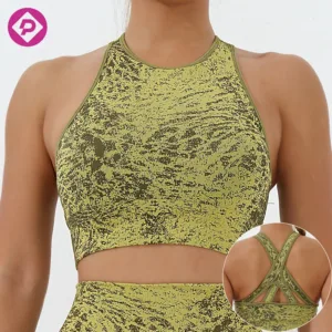 Wholesale Cross Back Padded Strapped Sports Bra Medium Support Breathable Leopard Print Yoga Bra for Women