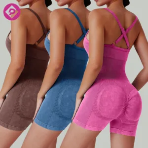 Ribbed Sand Washed 8 Colors Women Skinny Bodysuit Sports Workout Gym Short Yoga Jumpsuits for Ladies
