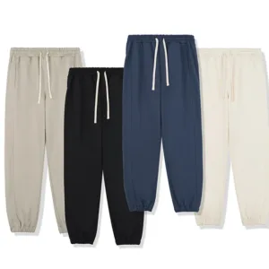 450GSM Blank Knitted Loose Oversized Winter Straight Leg Fleece Jogger Custom French Terry Cotton Sweatpants Men Women